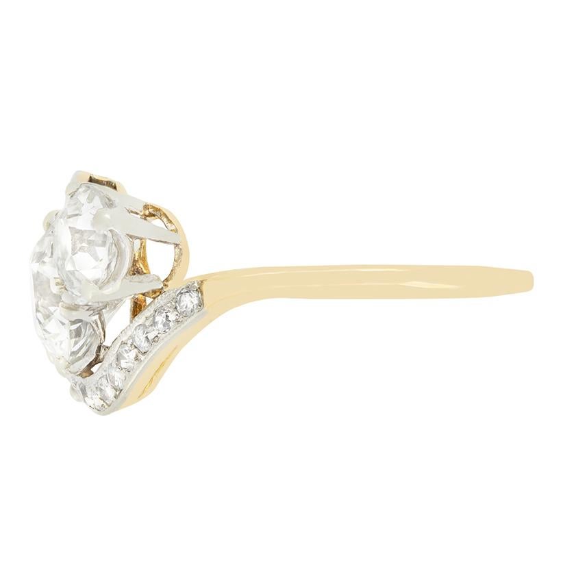 Old European Cut Edwardian 2.90ct Diamond Cross Over Ring, c.1910s For Sale