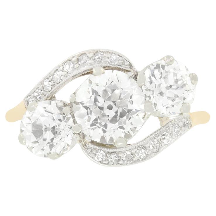 Edwardian 2.90ct Diamond Cross Over Ring, c.1910s For Sale