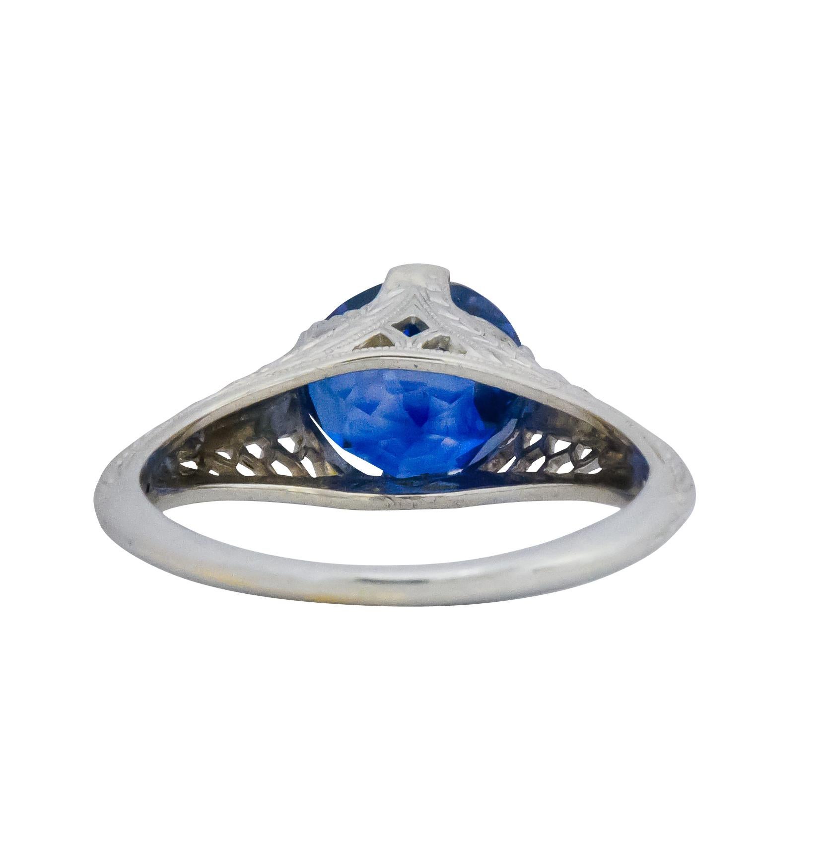 Edwardian 2.91 Carats No Heat Ceylon Sapphire 18 Karat White Gold Ring AGL In Excellent Condition In Philadelphia, PA