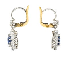 Edwardian 2.95 Carats Cushion Cut No Heat Cambodian Sapphire Drop Earrings