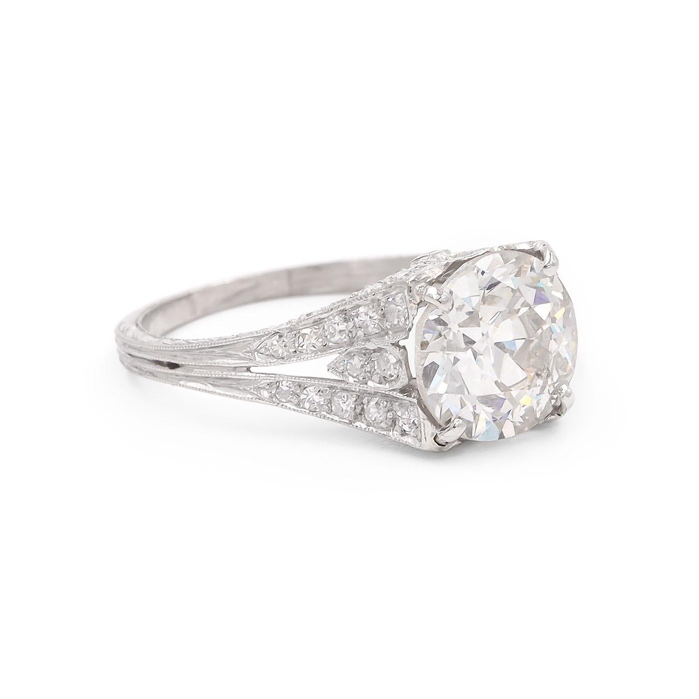 French Belle Epoque (Edwardian Era) 2.99 Carat Old European Cut Diamond Engagement Ring composed of platinum. The 2.99 carat Old European Cut diamond is GIA certified L color & SI2 clarity. With an additional 52 Old Single Cut diamonds weighing