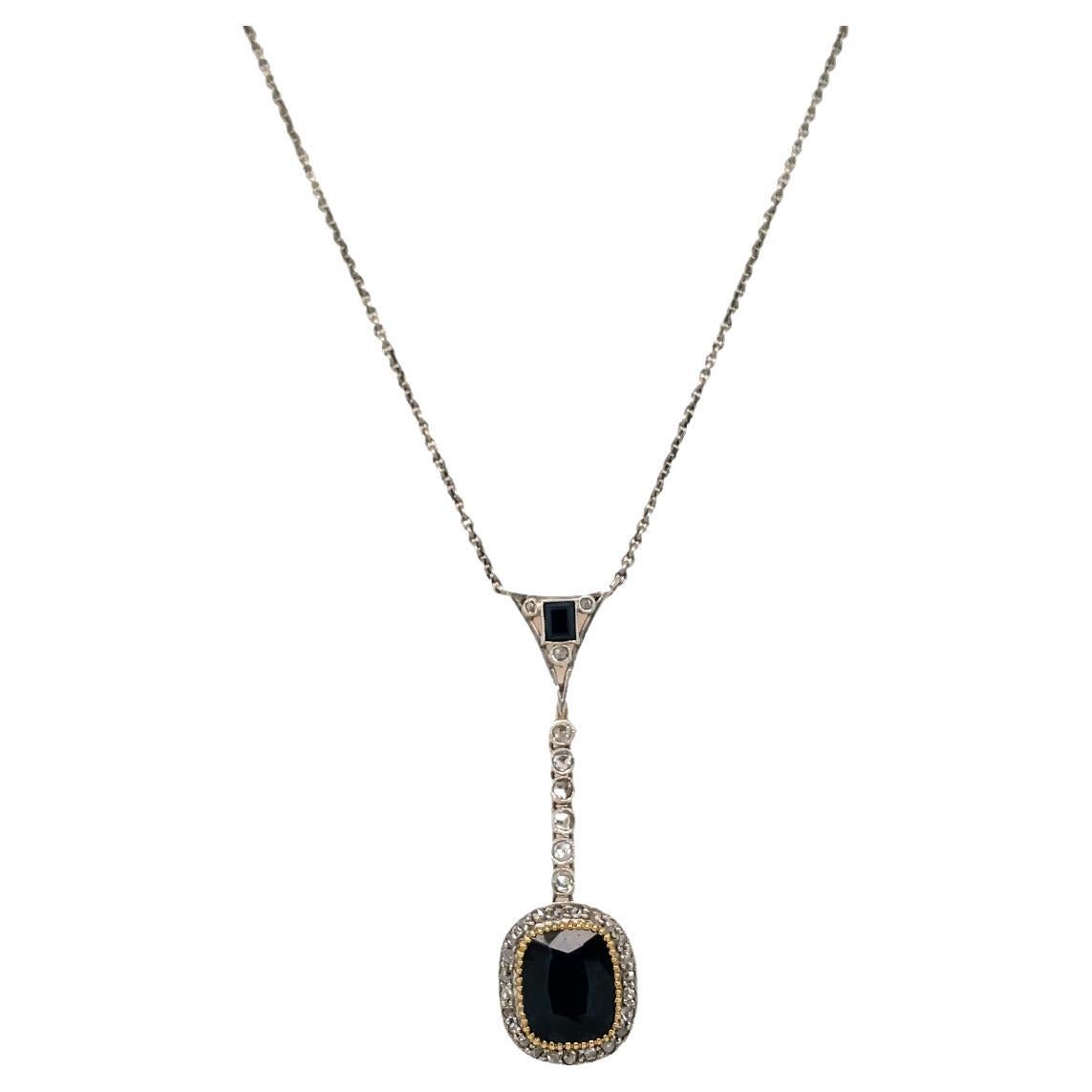 Edwardian 3 Carat Sapphire Diamond Gold Necklace Pendant For Sale