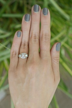 Edwardian 3 Stone Diamond Engagement Ring Filigree Dome Bombe' Wedding Band