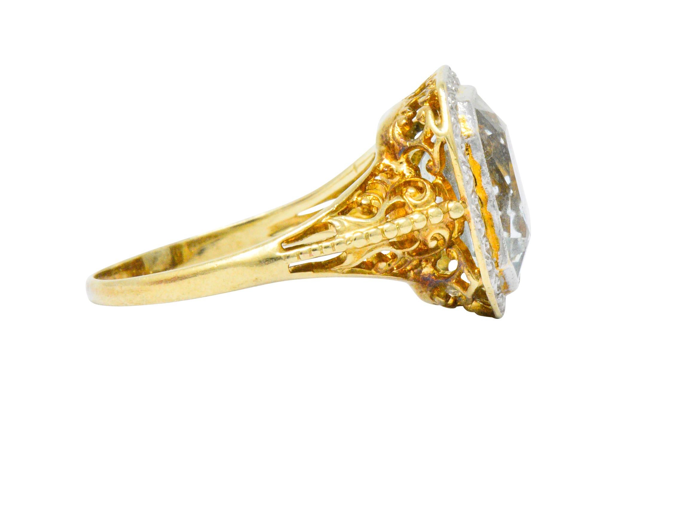 Edwardian 3.00 Carat Aquamarine Platinum-Topped 14 Karat Gold Ring In Excellent Condition In Philadelphia, PA