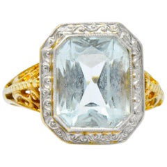 Edwardian 3.00 Carat Aquamarine Platinum-Topped 14 Karat Gold Ring