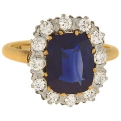 Edwardian 3.00 Carat Sapphire and Diamond Cluster Ring