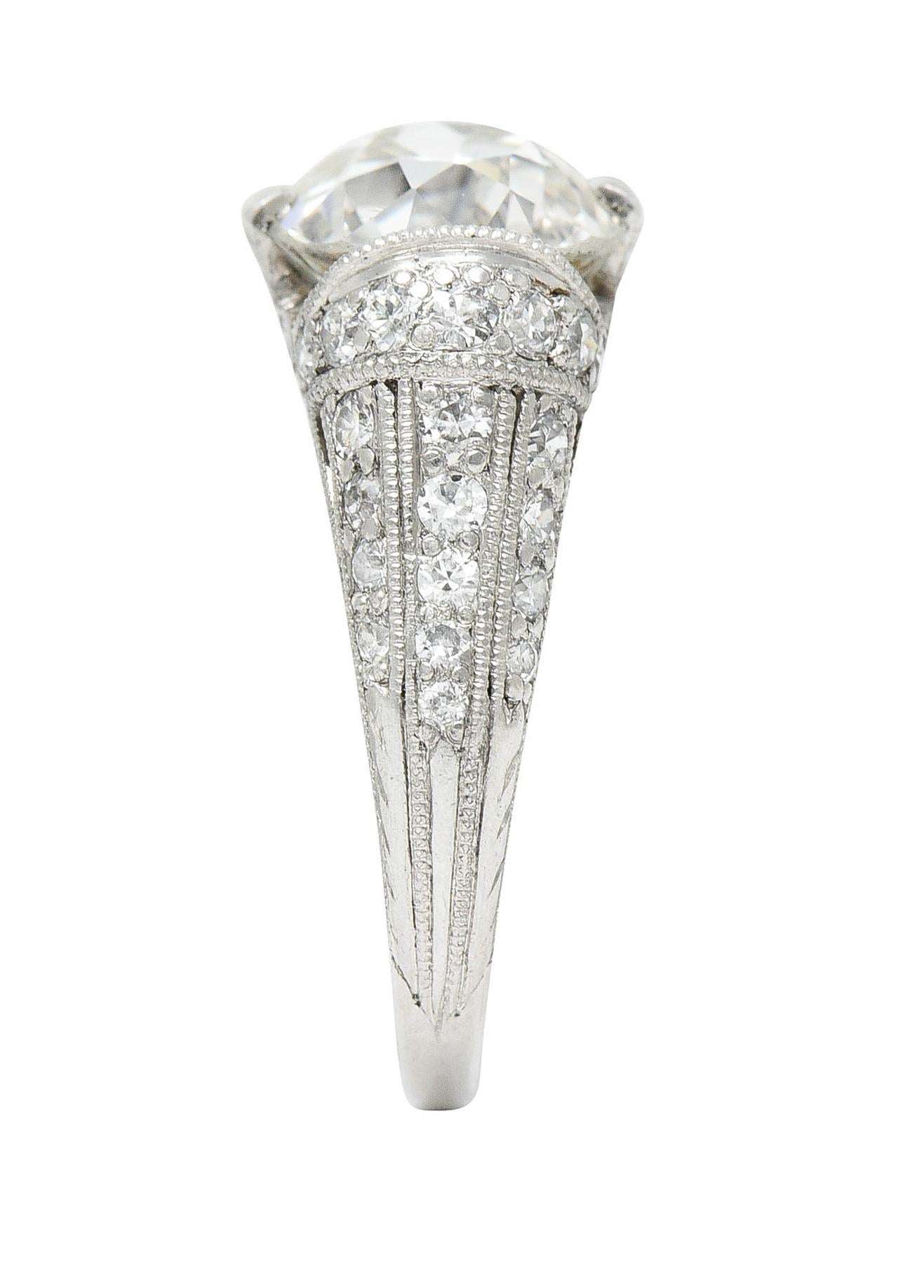 Edwardian 3.00 Carats Diamond Platinum Scrolled Engagement Ring 5