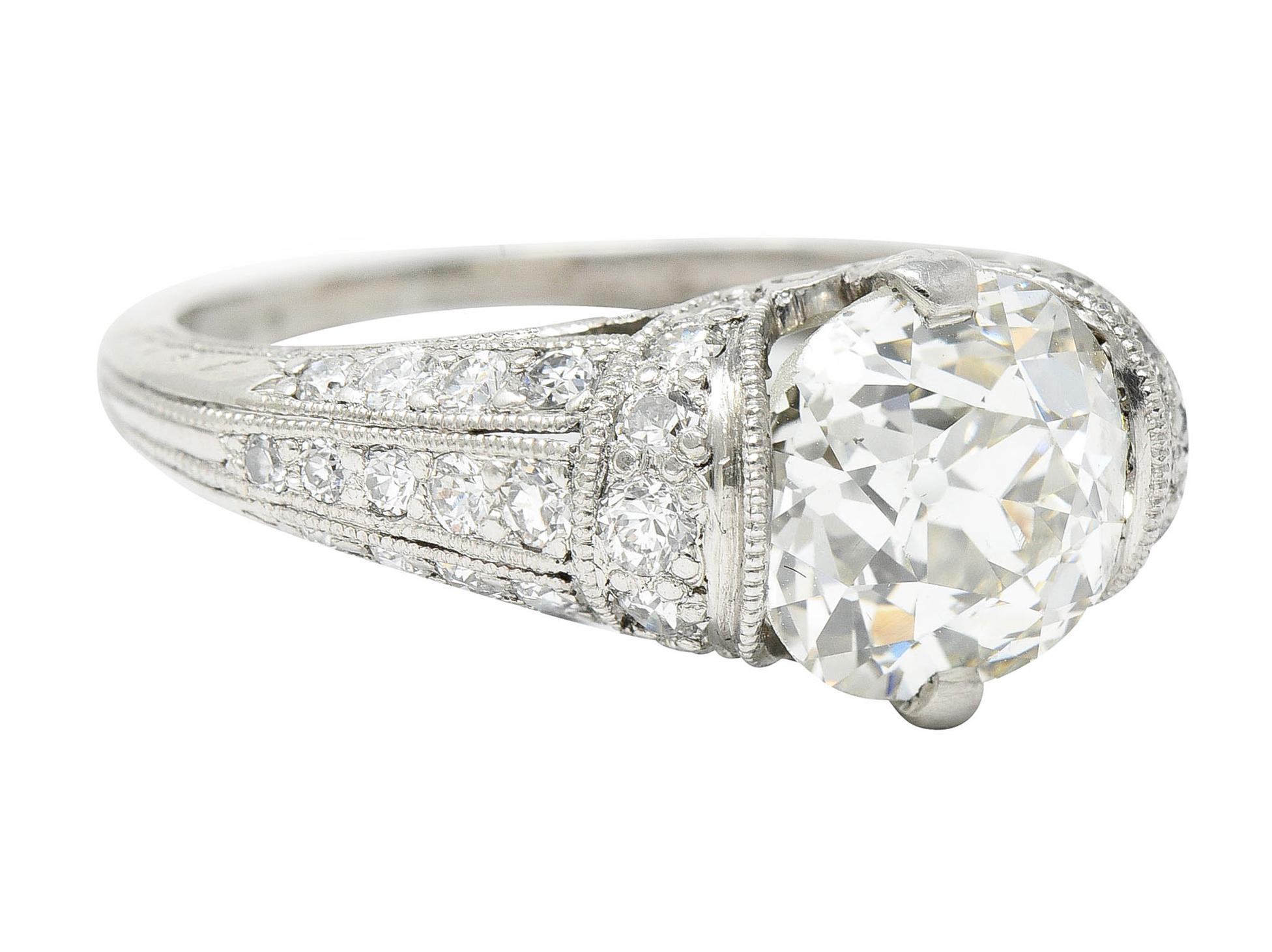 Old Mine Cut Edwardian 3.00 Carats Diamond Platinum Scrolled Engagement Ring