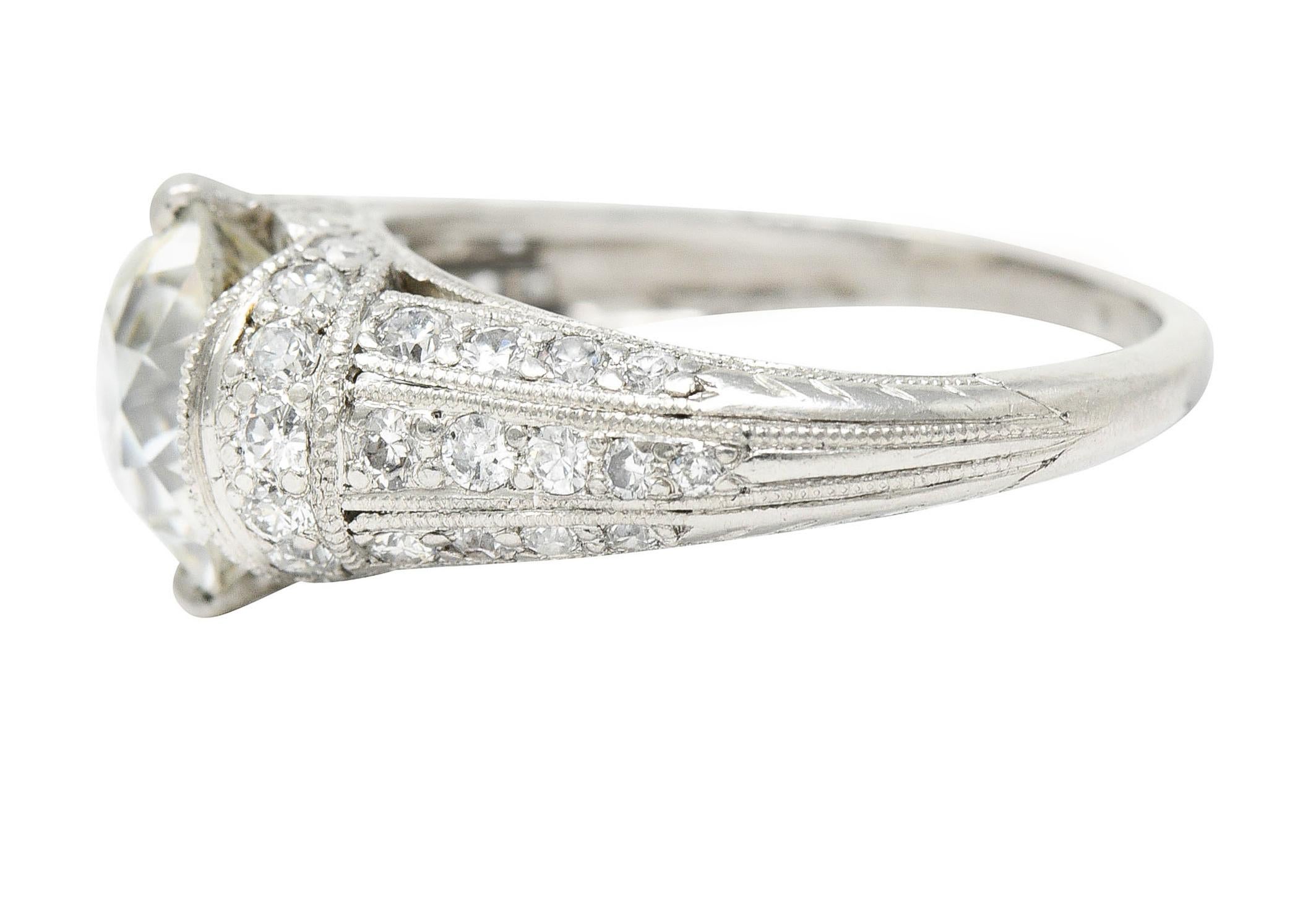Edwardian 3.00 Carats Diamond Platinum Scrolled Engagement Ring 1