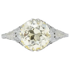 Edwardian 3.01 Carat Diamond 18 Karat White Gold Solitaire Engagement Ring GIA