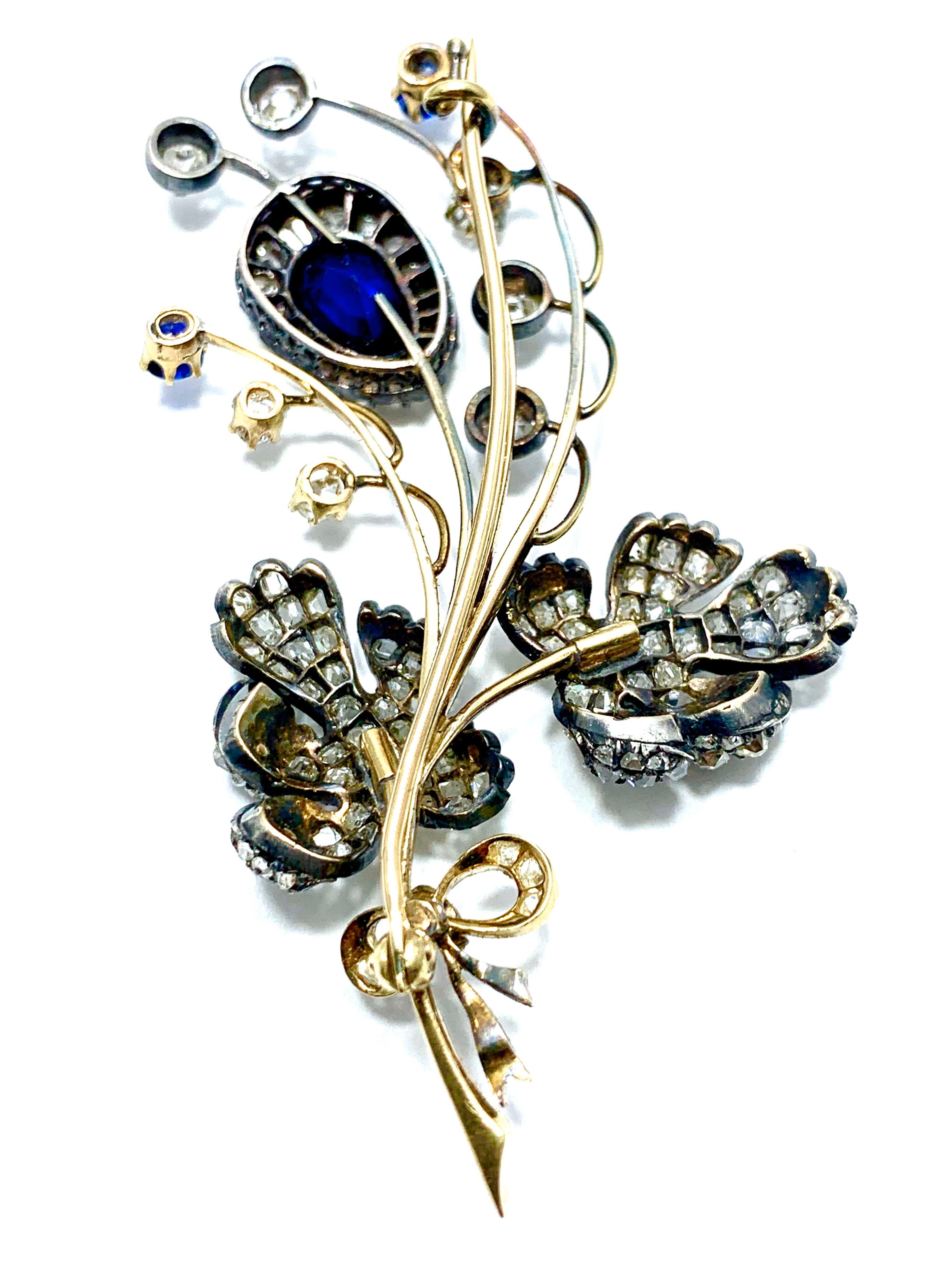 Edwardian 3.02 Carat Pear Shape Sapphire and Diamond Silver over Gold Bouquet 2