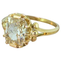 Edwardian 3.04 Carat Light Yellow Old Cut Diamond Solitaire Ring
