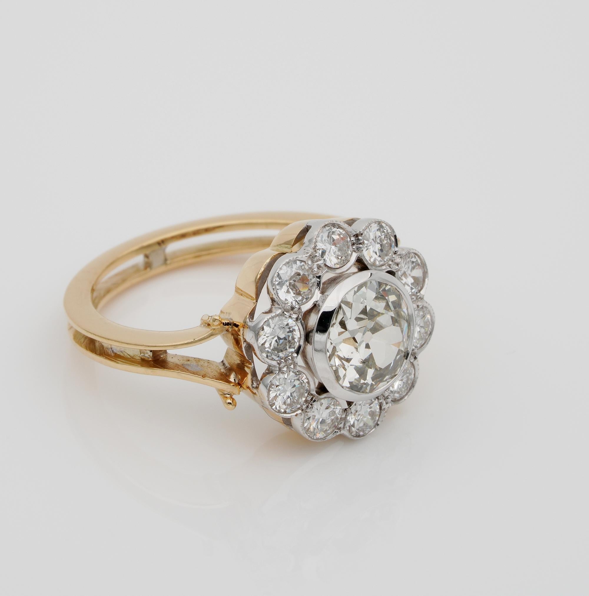 Old European Cut Edwardian 3.10 Ct. Diamond engagement Cluster Ring For Sale