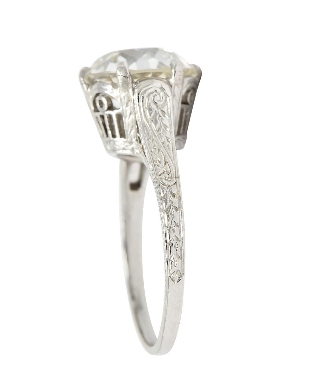 Old European Cut Edwardian 3.14 Carat circa 1915 Diamond Platinum Solitaire Engagement Ring GIA