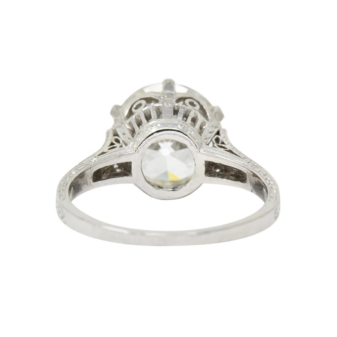 Edwardian 3.14 Carat circa 1915 Diamond Platinum Solitaire Engagement Ring GIA In Excellent Condition In Philadelphia, PA