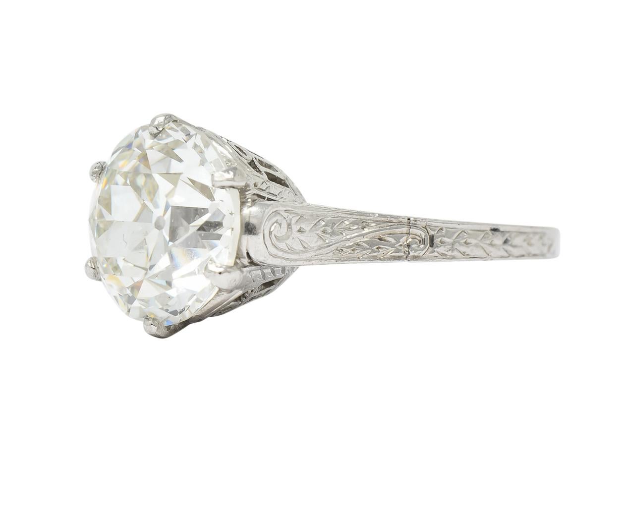 Edwardian 3.14 Carat circa 1915 Diamond Platinum Solitaire Engagement Ring GIA 1