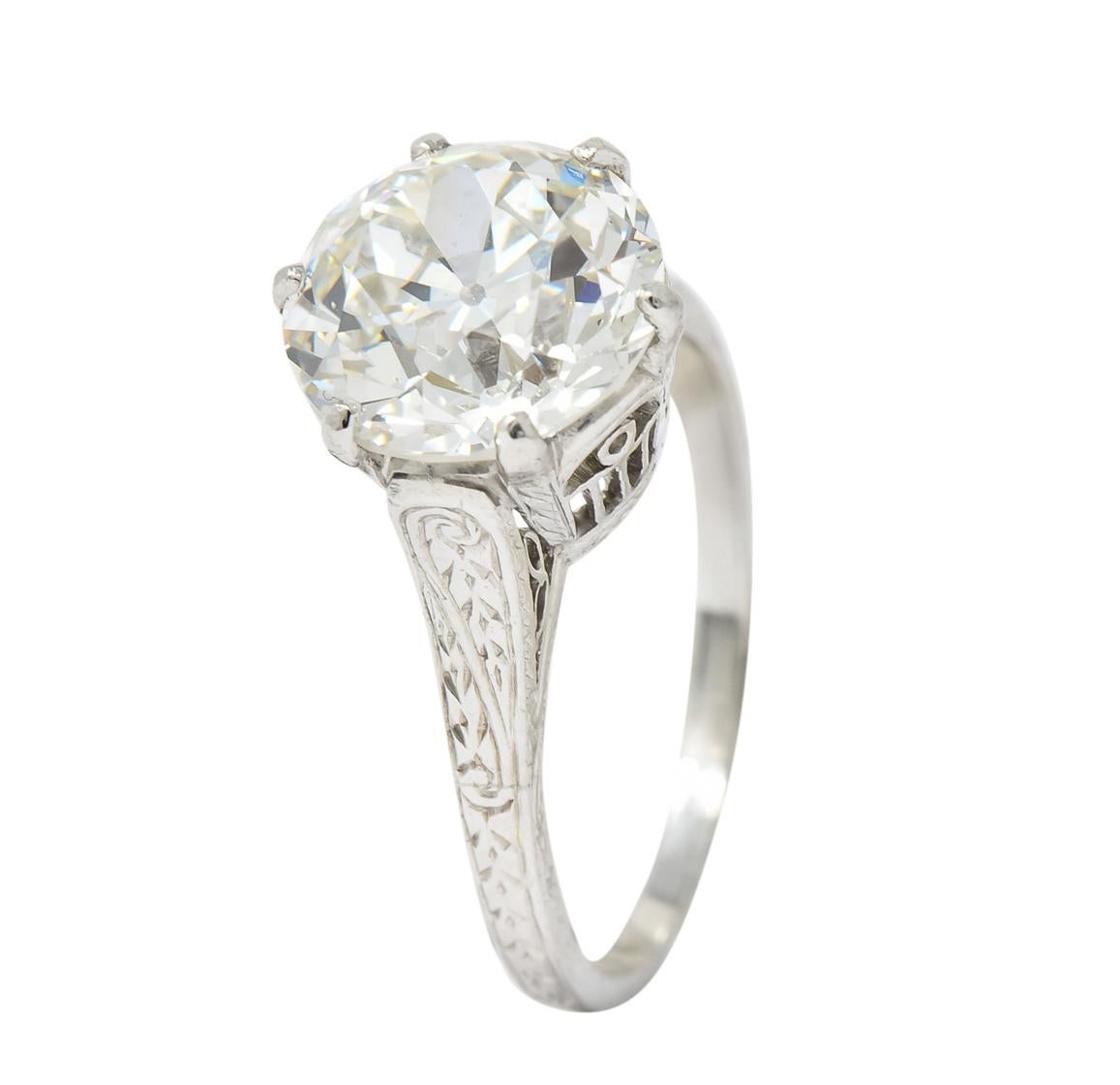 Edwardian 3.14 Carat circa 1915 Diamond Platinum Solitaire Engagement Ring GIA 3