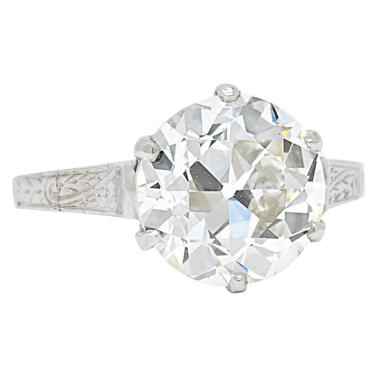 Edwardian 3.14 Carat circa 1915 Diamond Platinum Solitaire Engagement Ring GIA