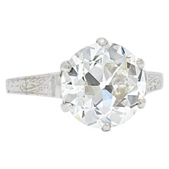 Edwardian 3.14 Carat circa 1915 Diamond Platinum Solitaire Engagement Ring GIA