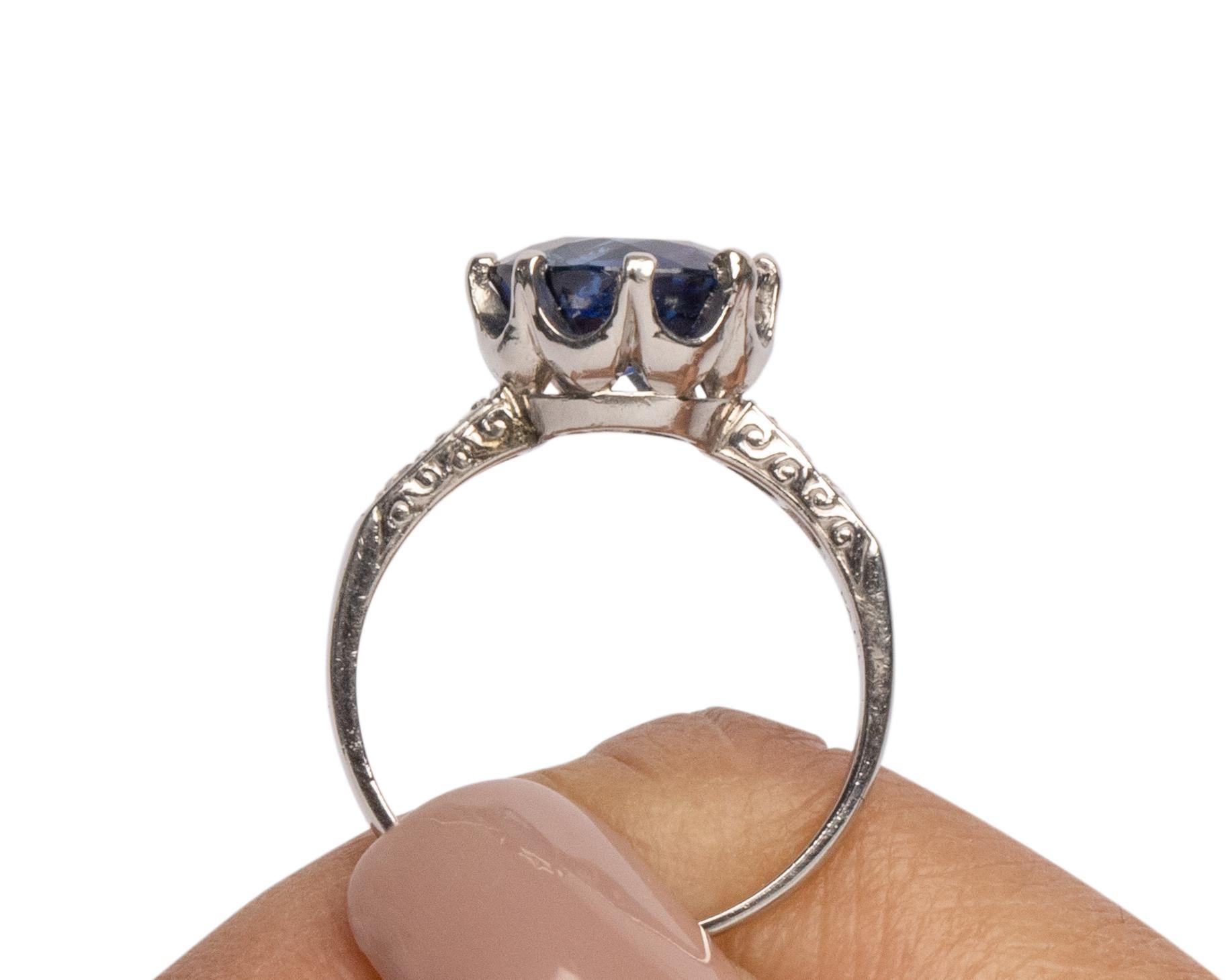 Round Cut Edwardian 3.15 Carat Ceylon Blue Sapphire in Platinum Rose Cut Diamond Ring