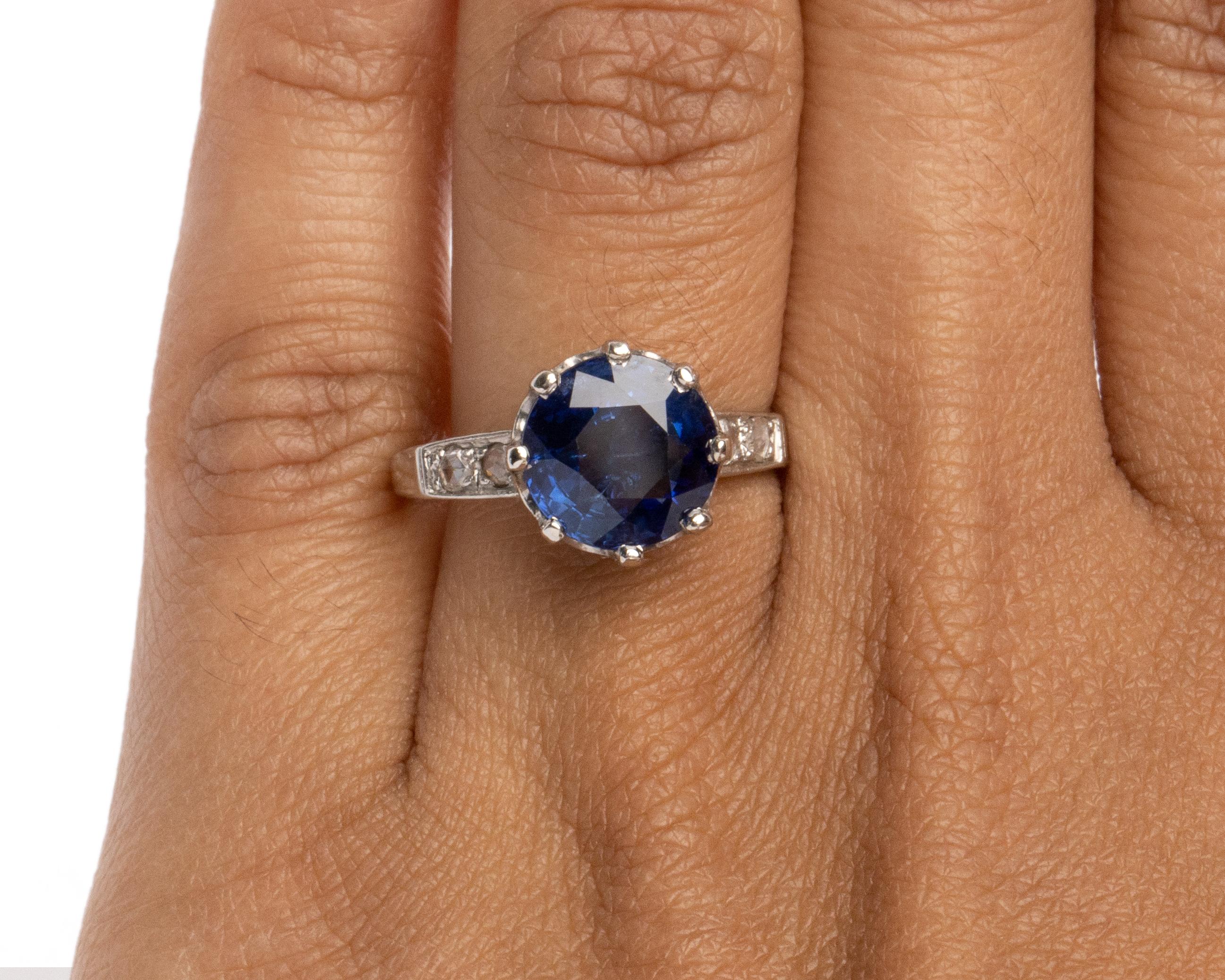 Edwardian 3.15 Carat Ceylon Blue Sapphire in Platinum Rose Cut Diamond Ring In Good Condition In Addison, TX