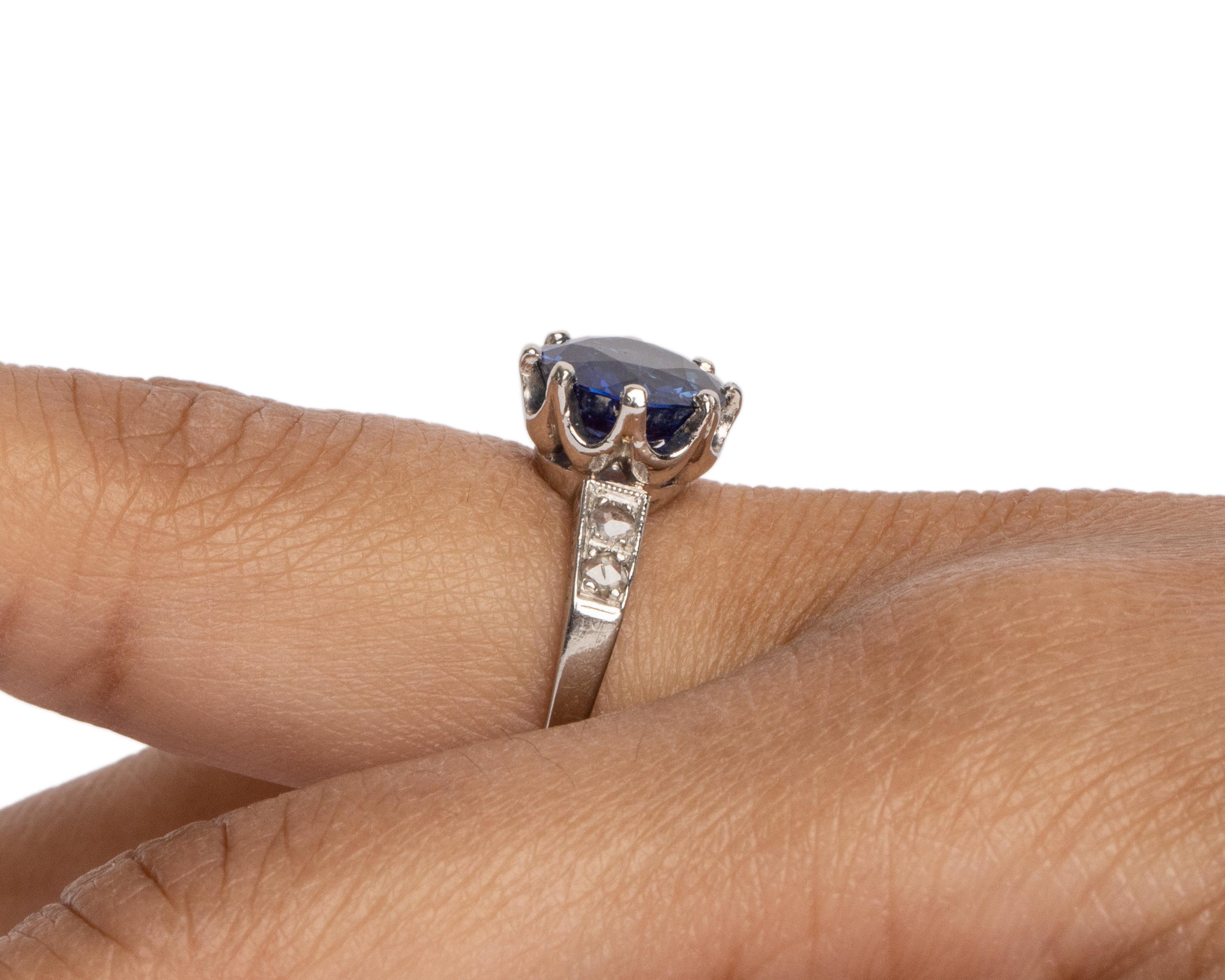Edwardian 3.15 Carat Ceylon Blue Sapphire in Platinum Rose Cut Diamond Ring 1