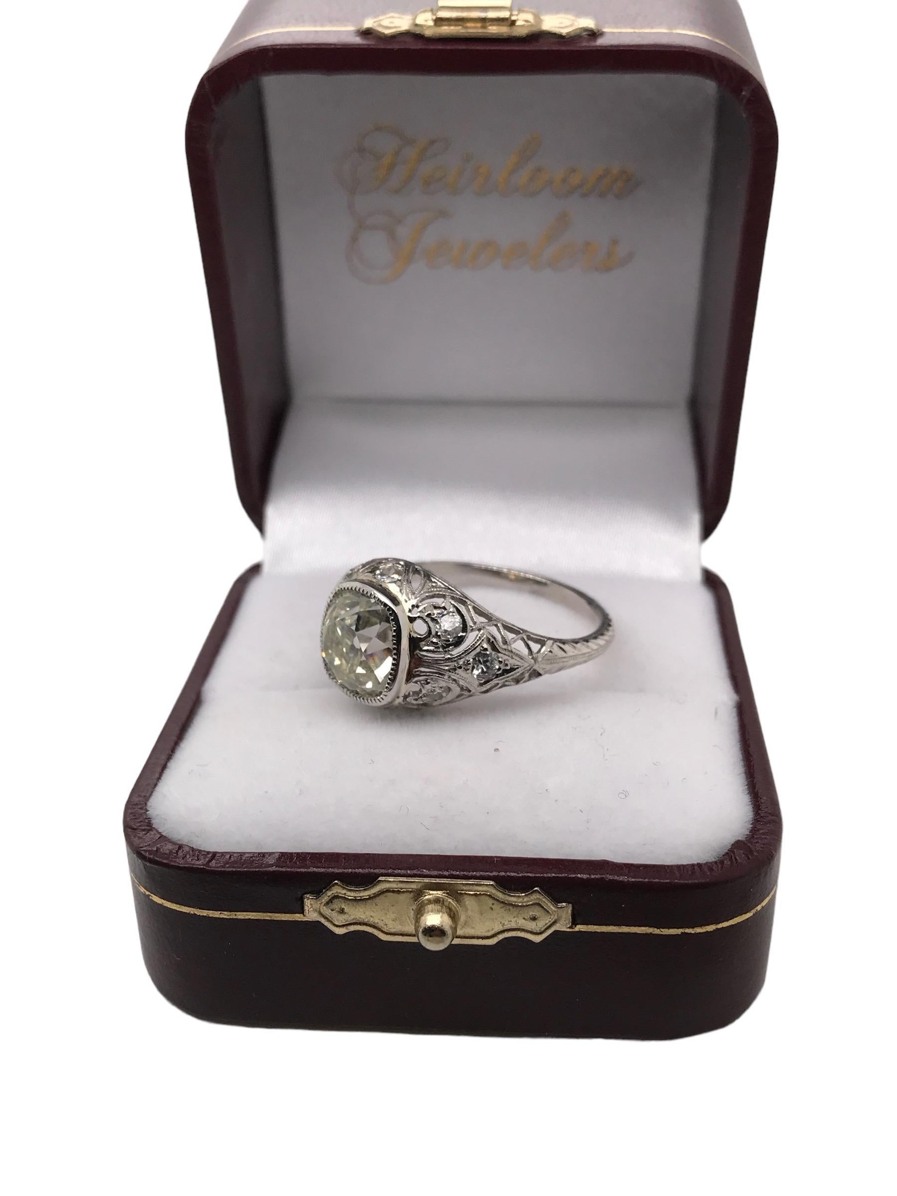 Edwardian 3.15 Carat Old Mine Cut Platinum Engagement Ring 7