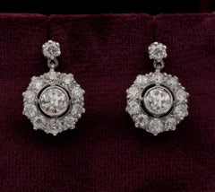 Edwardian 3.20 Carat Old European Cut Diamond Cluster Earrings