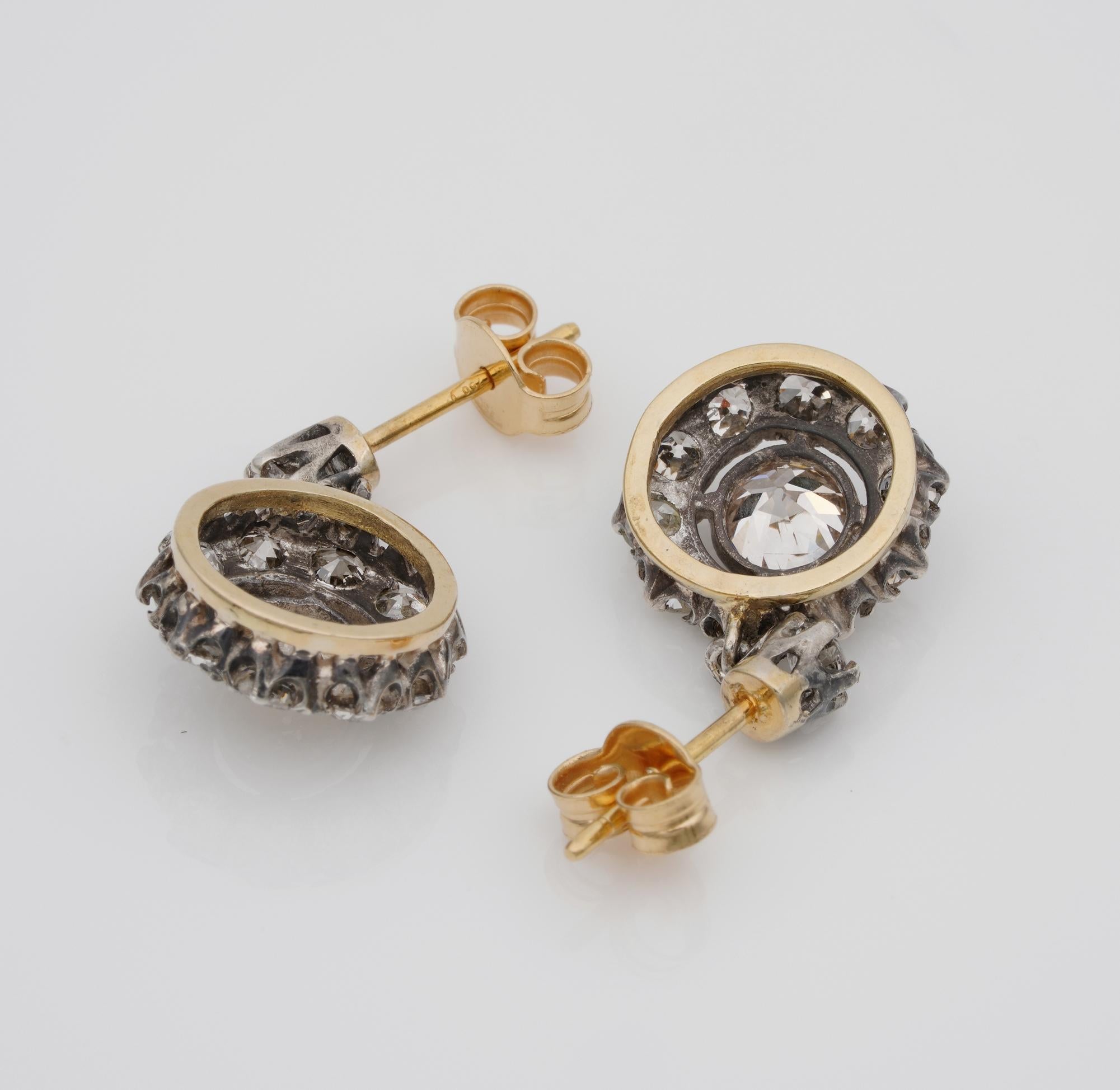 Edwardian 3.20 Carat Old European Cut Diamond Cluster Earrings 3