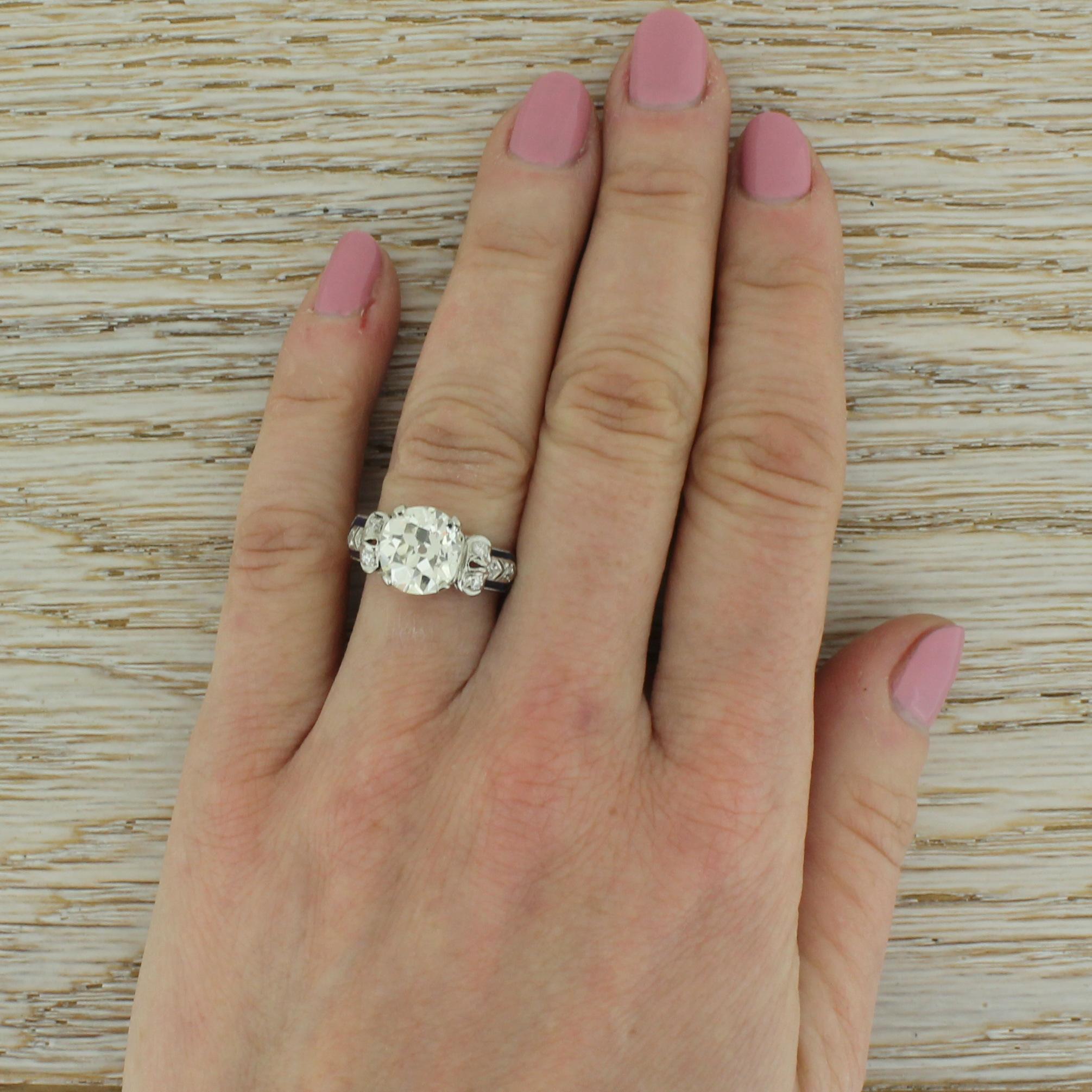Edwardian 3.22 Carat Old Cut Diamond Engagement Ring For Sale 1