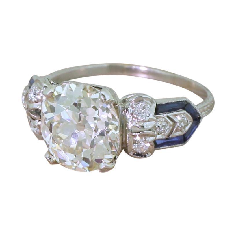 Edwardian 3.22 Carat Old Cut Diamond Engagement Ring For Sale