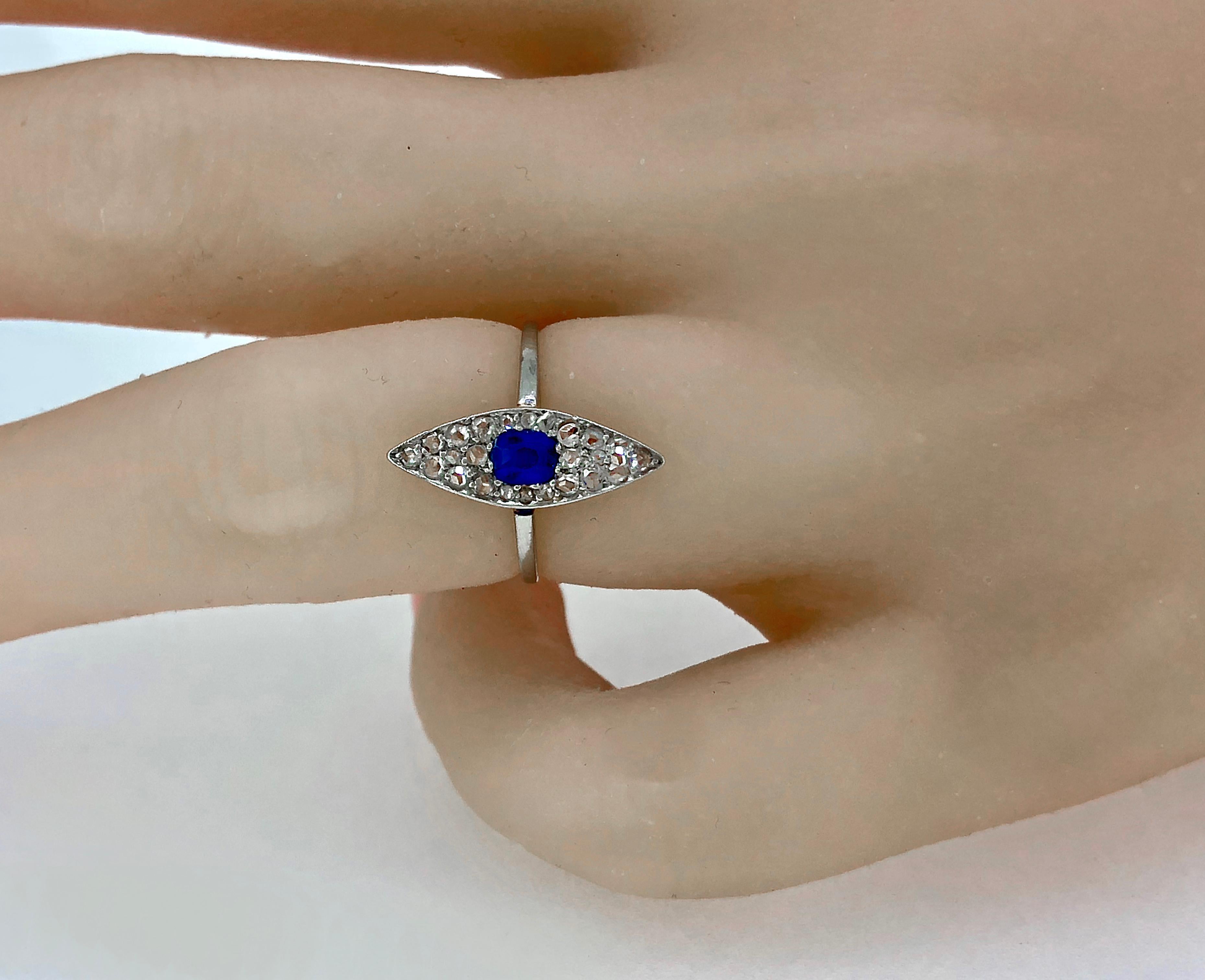 Edwardian .33 Carat Sapphire and Diamond Antique Platinum and 18 Karat In Excellent Condition For Sale In Tampa, FL