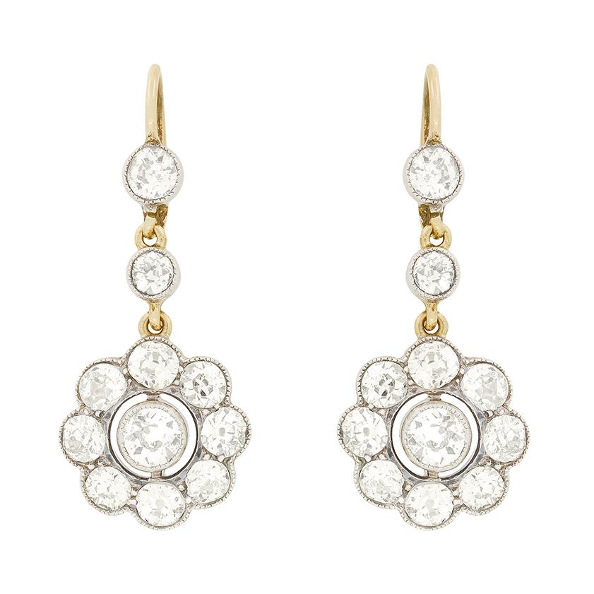 Edoardiano Orecchini a goccia con diamante da 3,30 ct di Edwardi, 1910 ca. in vendita