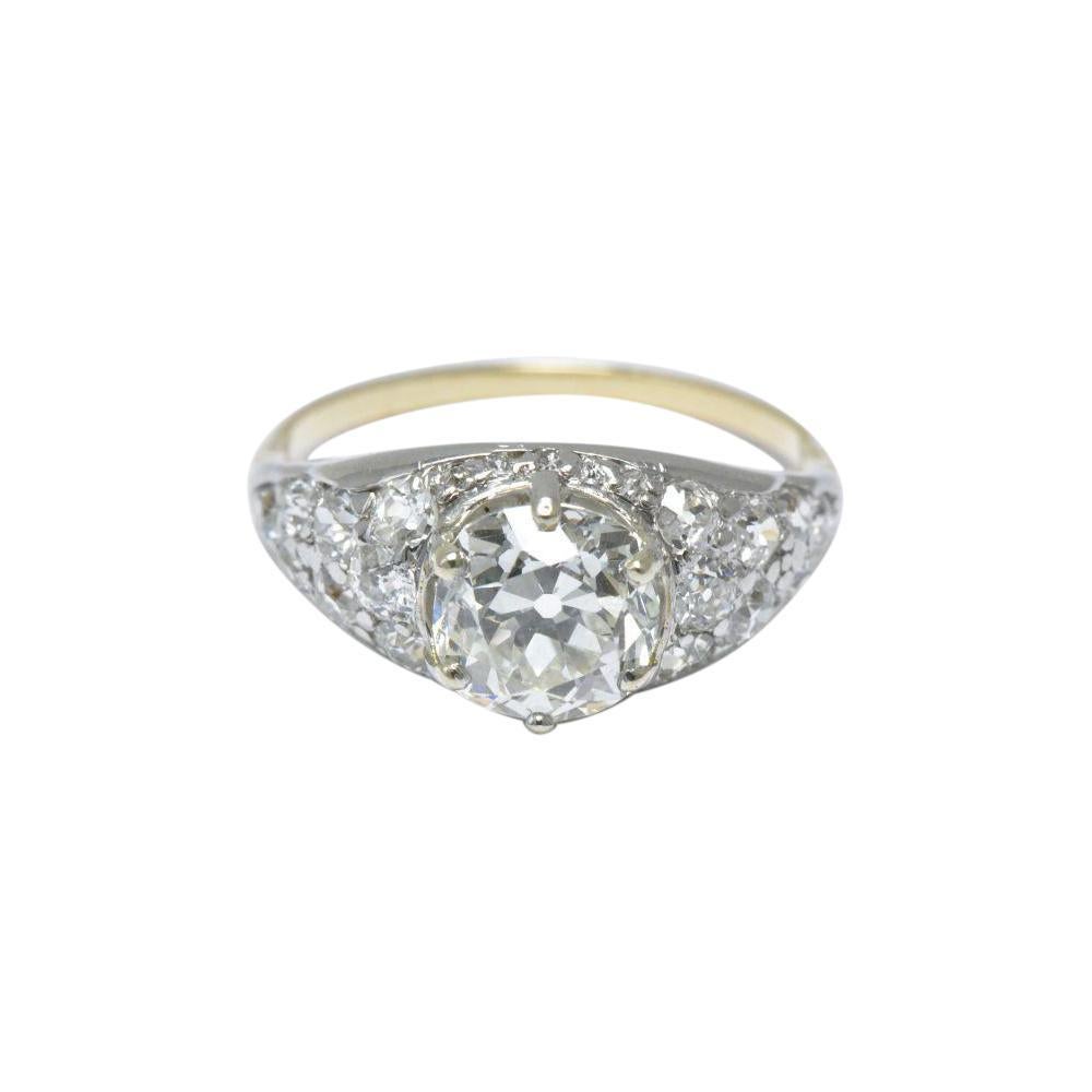 Round Cut Edwardian 3.34 CTW Diamond Platinum-Topped 18 Karat Gold Ring GIA