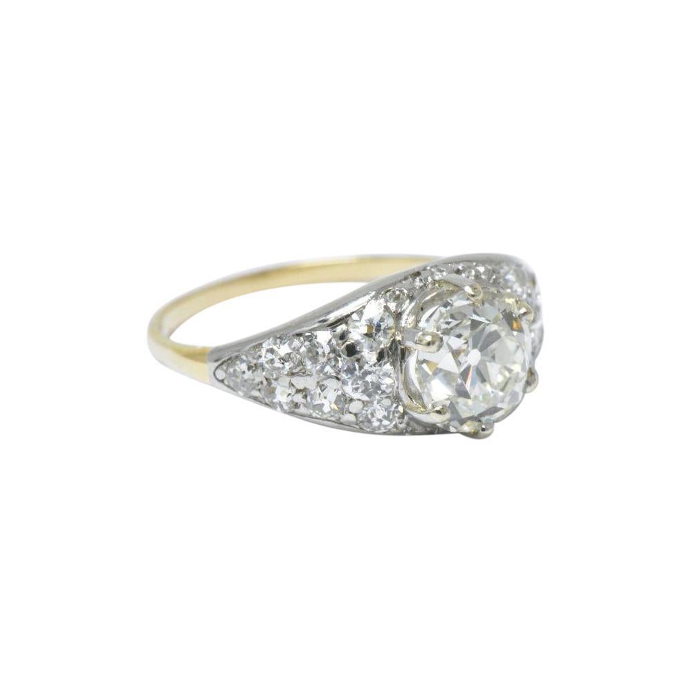 Edwardian 3.34 CTW Diamond Platinum-Topped 18 Karat Gold Ring GIA In Excellent Condition In Philadelphia, PA