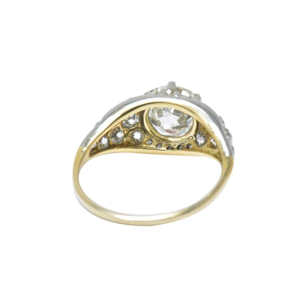 Women's or Men's Edwardian 3.34 CTW Diamond Platinum-Topped 18 Karat Gold Ring GIA