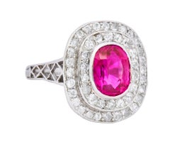 Edwardian 3.37 Carat No Heat Burma Ruby Diamond Halo Platinum Cluster Ring AGL