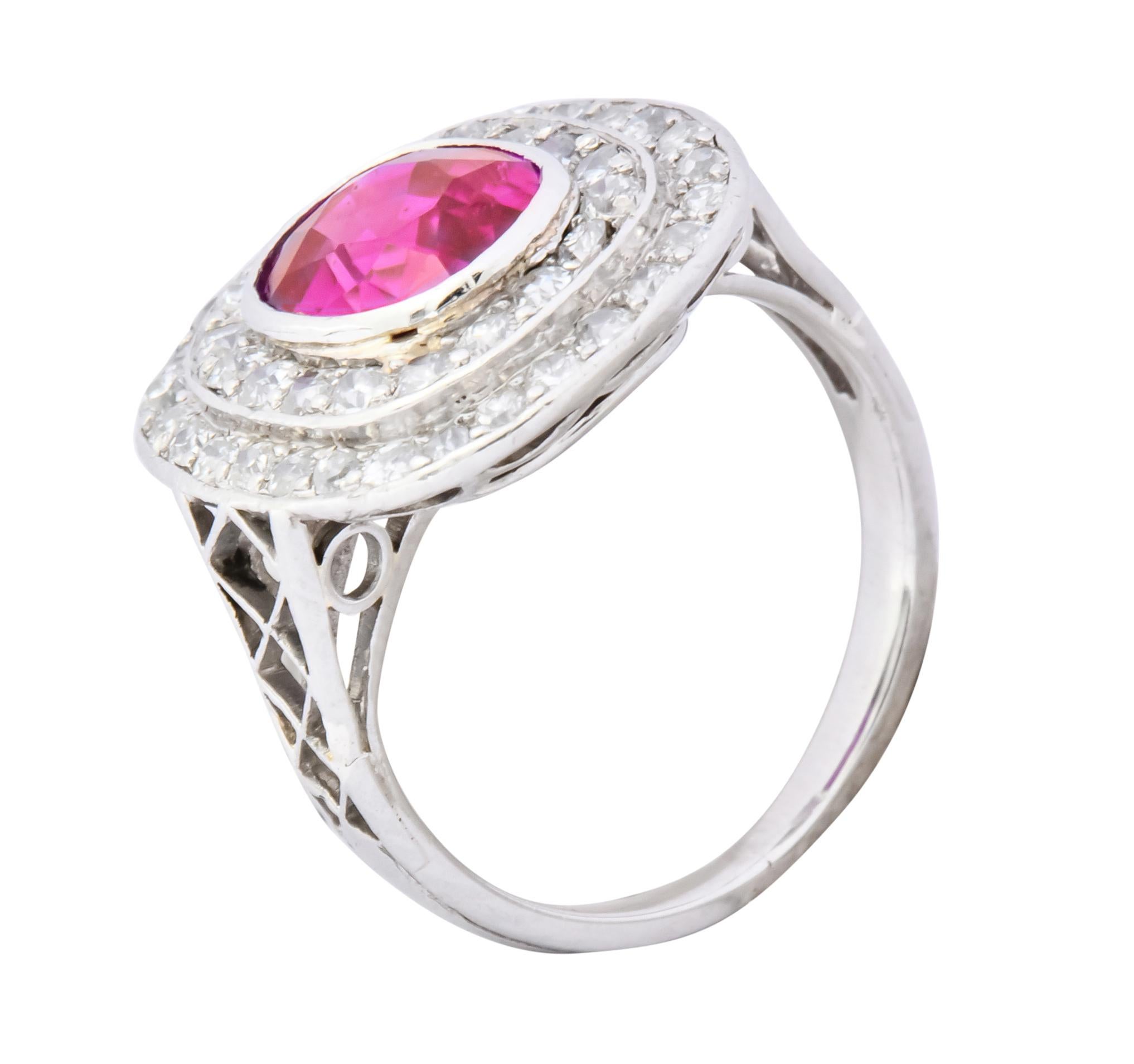 Edwardian 3.37 Carat No Heat Burma Ruby Diamond Halo Platinum Cluster Ring AGL 5