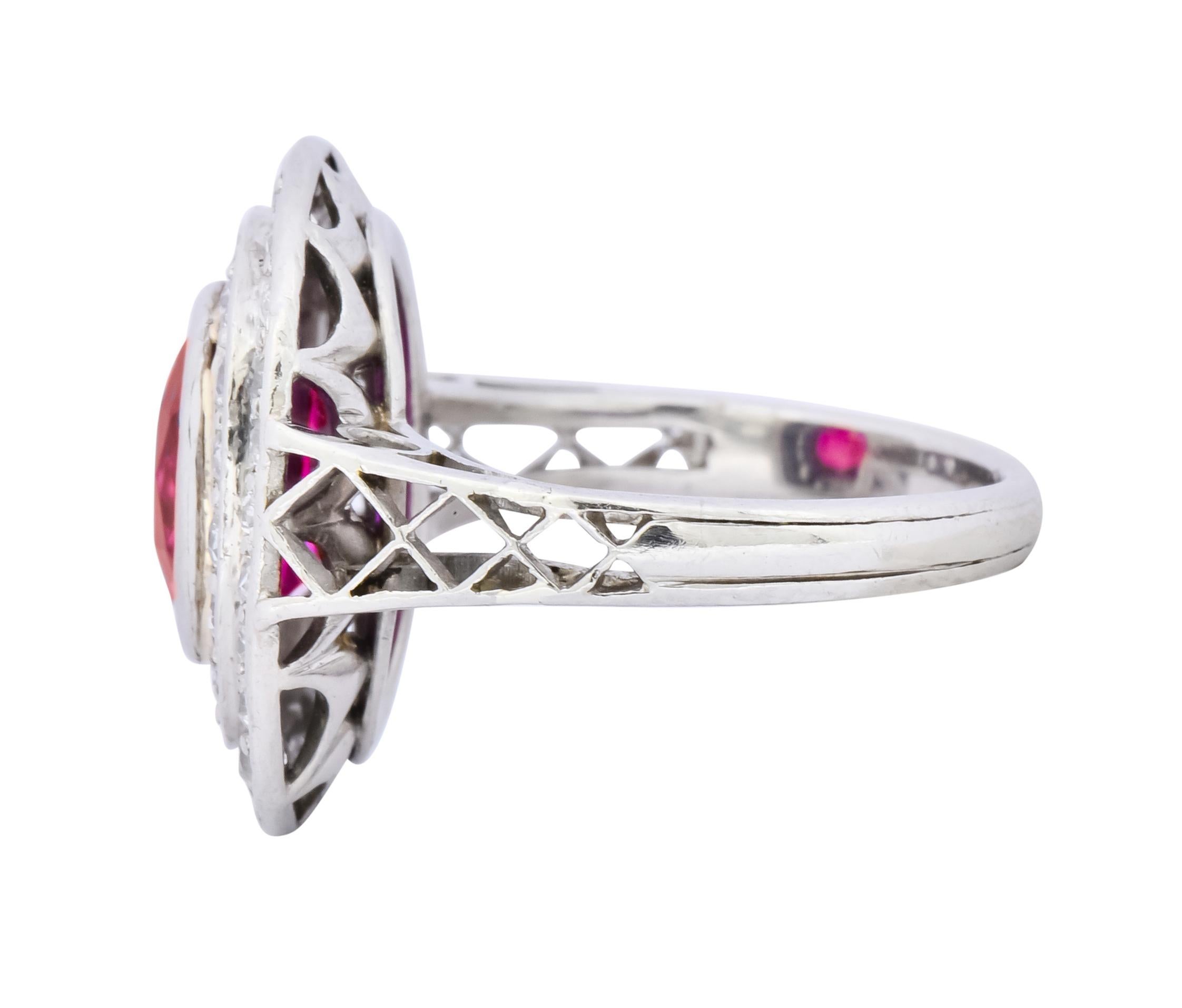 Women's or Men's Edwardian 3.37 Carat No Heat Burma Ruby Diamond Halo Platinum Cluster Ring AGL