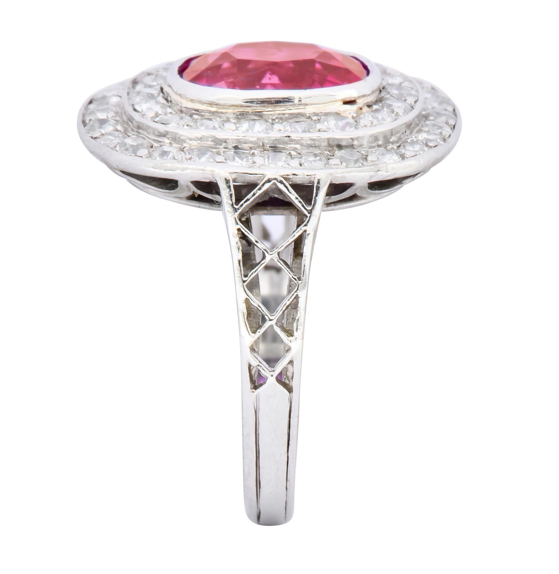 Edwardian 3.37 Carat No Heat Burma Ruby Diamond Halo Platinum Cluster Ring AGL 3