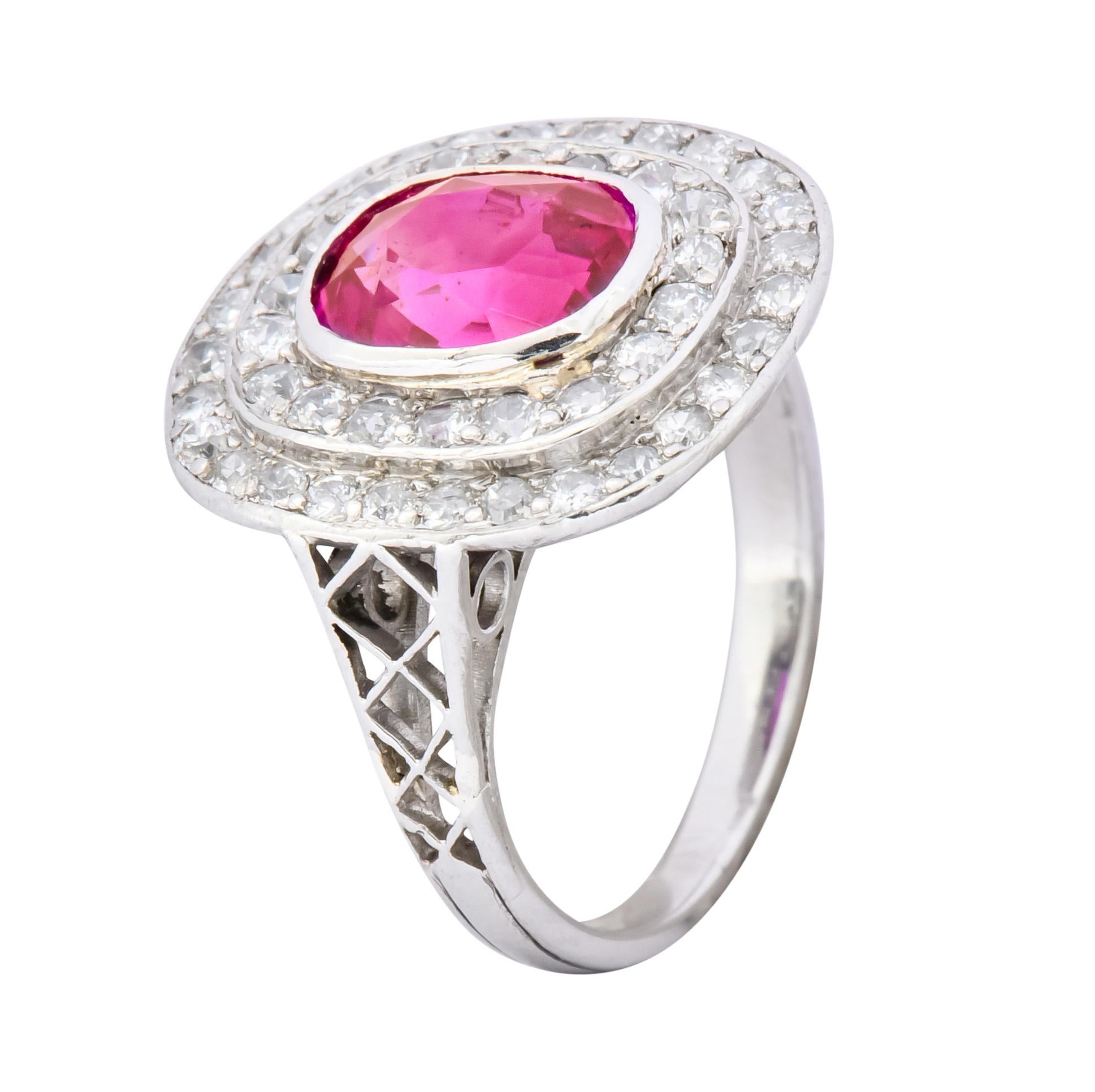 Edwardian 3.37 Carat No Heat Burma Ruby Diamond Halo Platinum Cluster Ring AGL 4