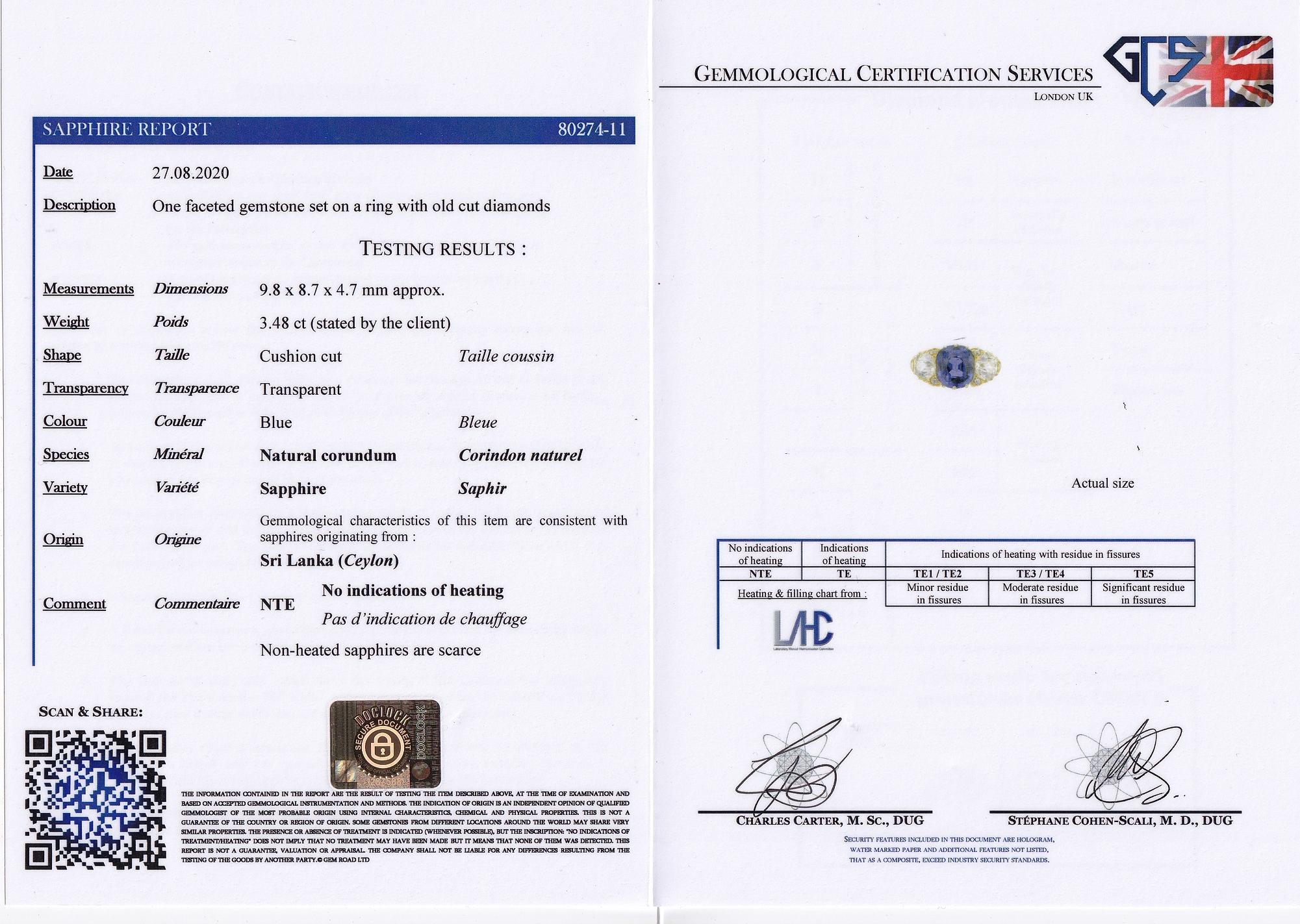 Edwardian 3.48 Ct NO Heat Ceylon Sapphire 2.25 Ct Diamond Plus Trilogy Ring For Sale 4