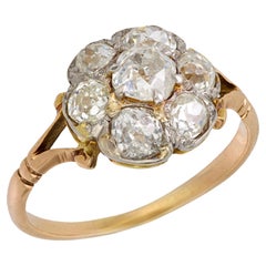 Edwardian 3.50 carat old mine diamond 18k yellow gold cluster ring