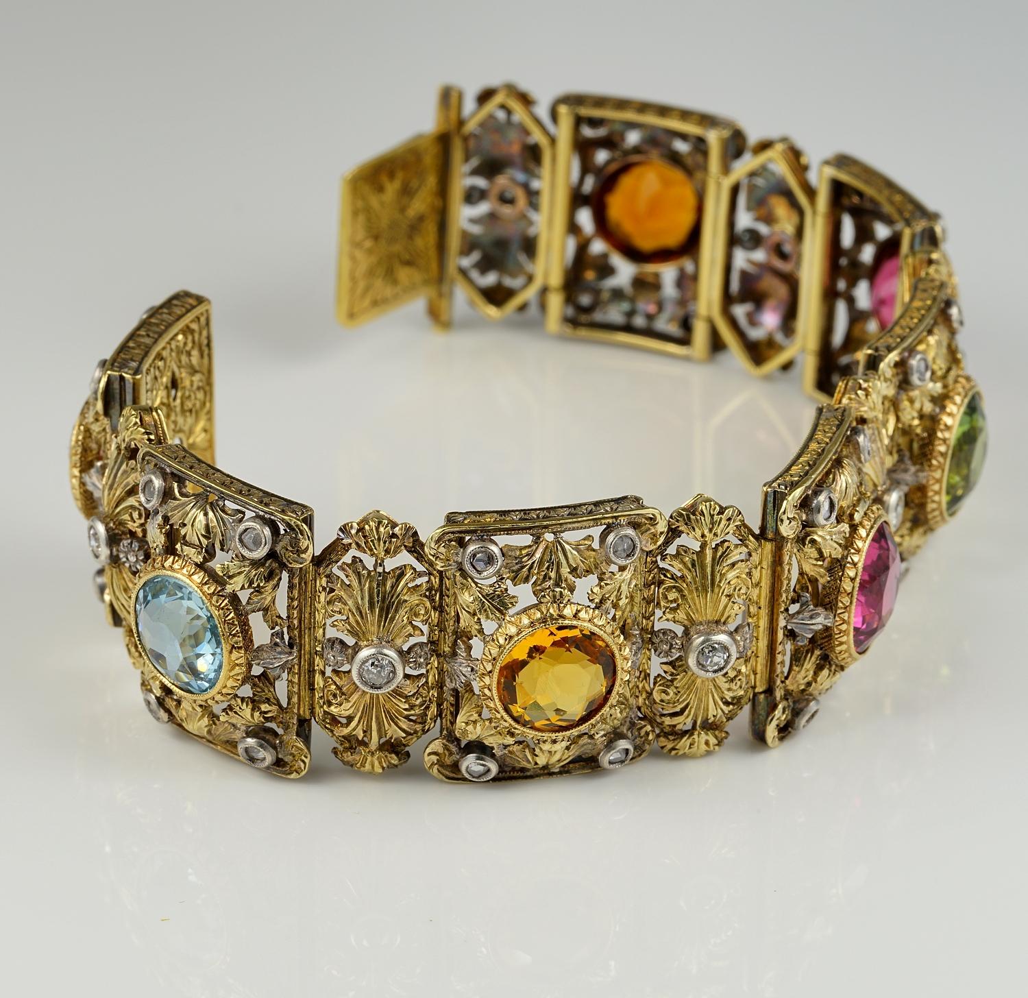 edwardianisches 36,0 Karat unbehandeltes Diamantarmband mit Multigem-Stein im Zustand „Gut“ im Angebot in Napoli, IT