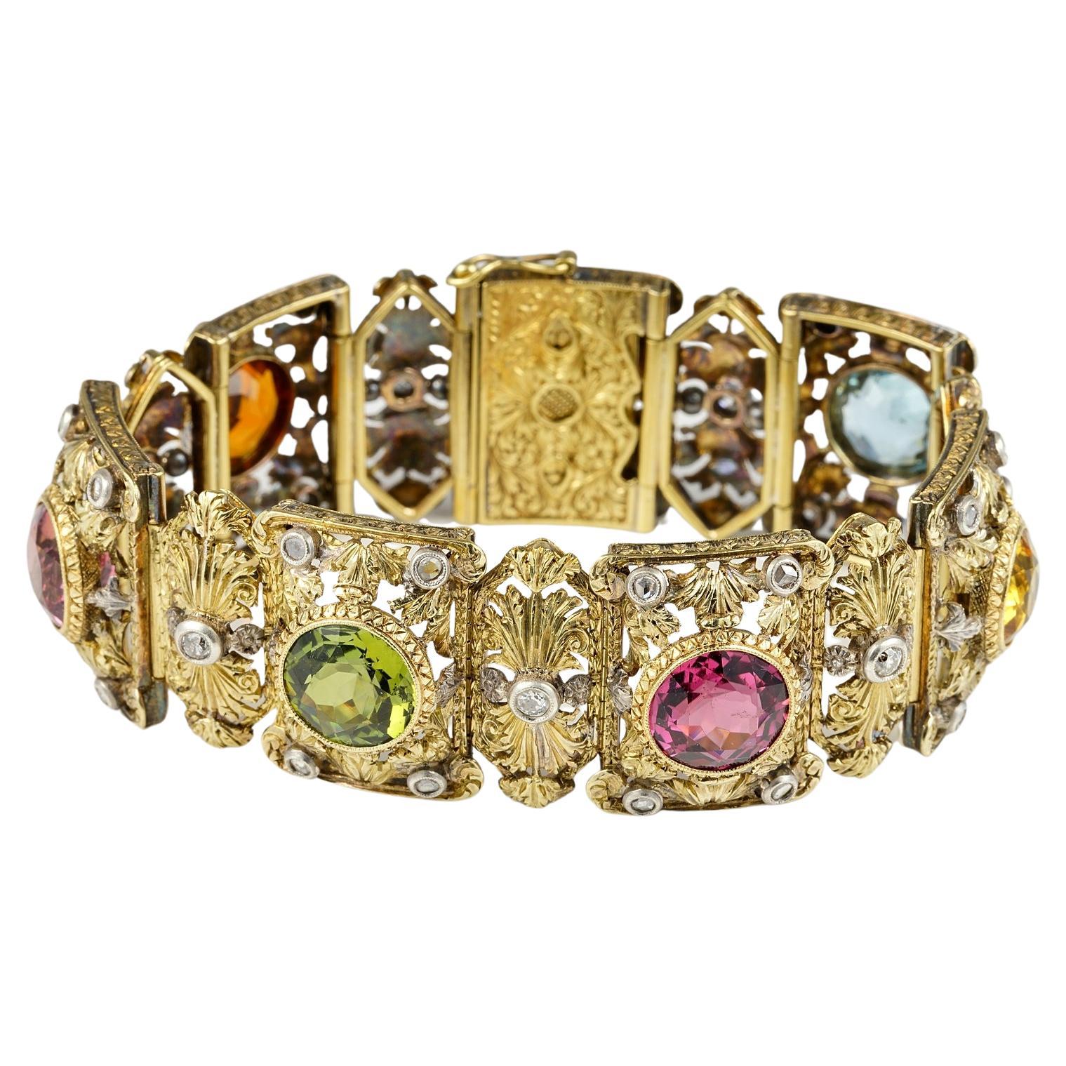 Bracelet édouardien en diamants multi-pierres non traités de 36,0 carats en vente