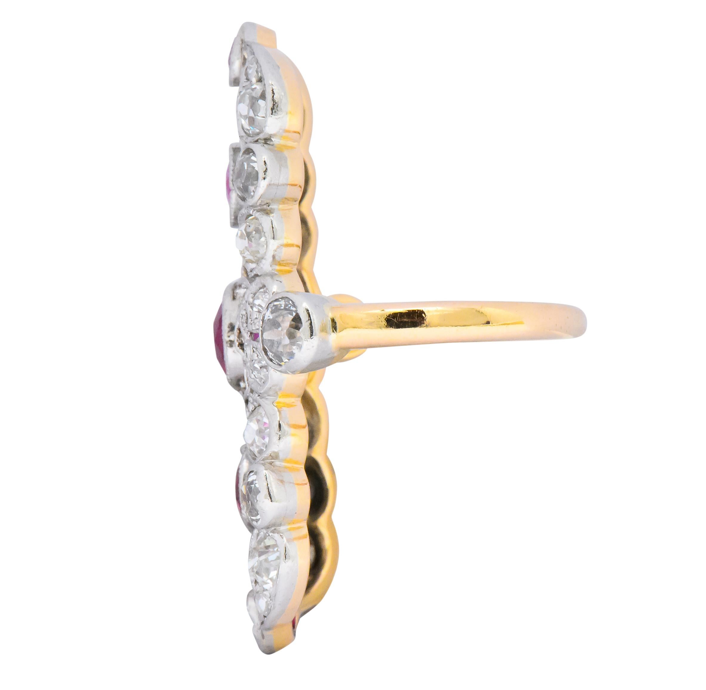 Women's or Men's Edwardian 3.60 Carat Ruby Diamond Platinum-Topped 14 Karat Gold Dinner Ring