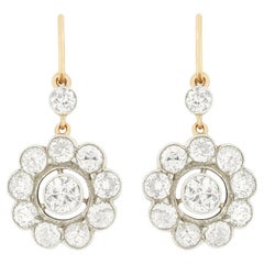 Edwardian 3.60ct Diamond Daisy Drop Earrings, c.1910s