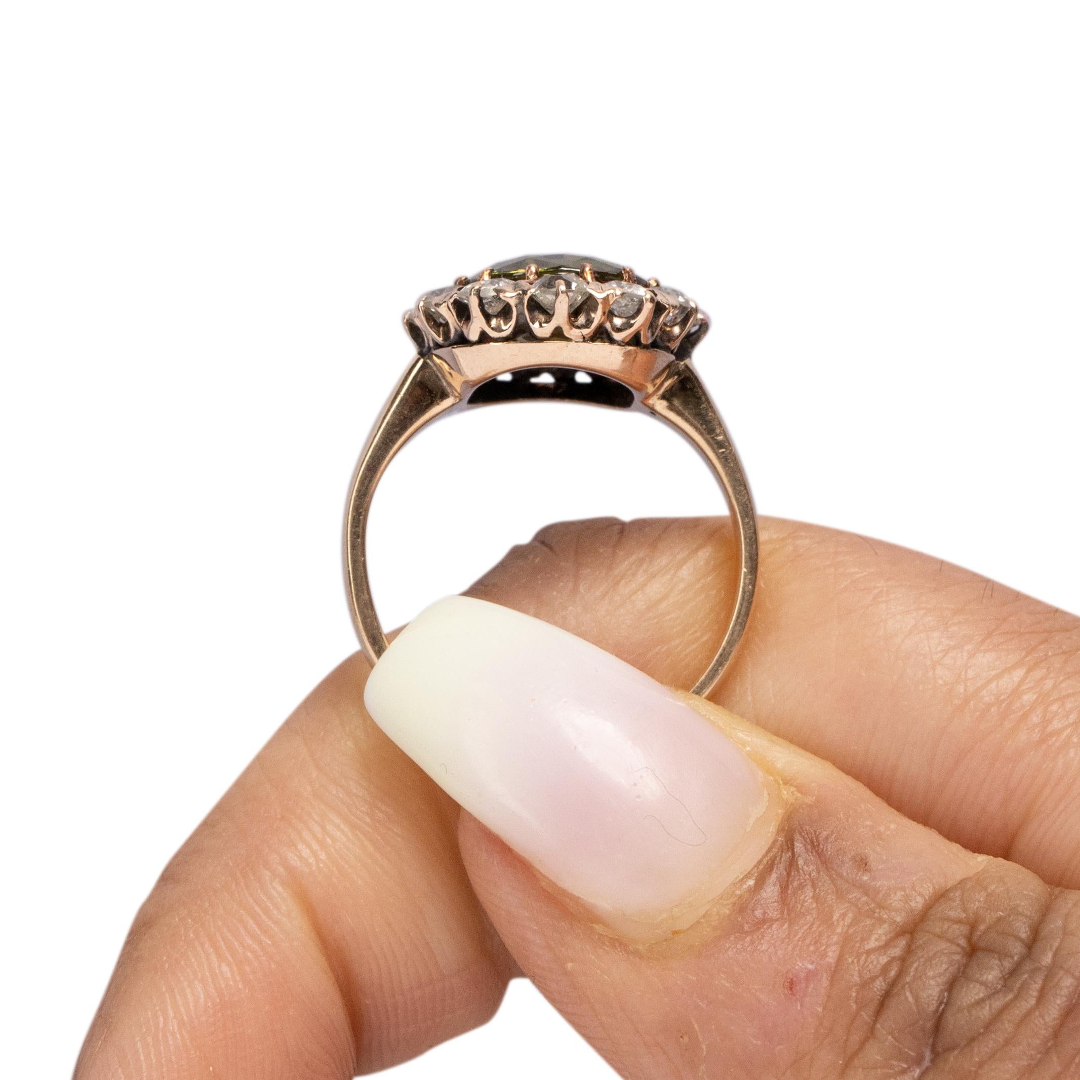 Women's Edwardian 3.63Ct No Heat GIA Certified Olive Green Sapphire w/Diamond Halo Ring
