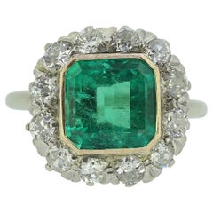 Edwardian 3.65 Carat Emerald and Diamond Ring