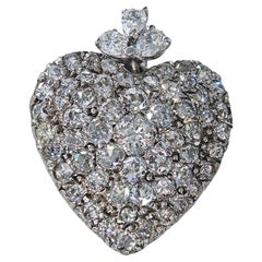 Edwardian 3.70ctw Old Euro Old Mine & Pear Shaped DIAMOND Heart Platinum Pendant